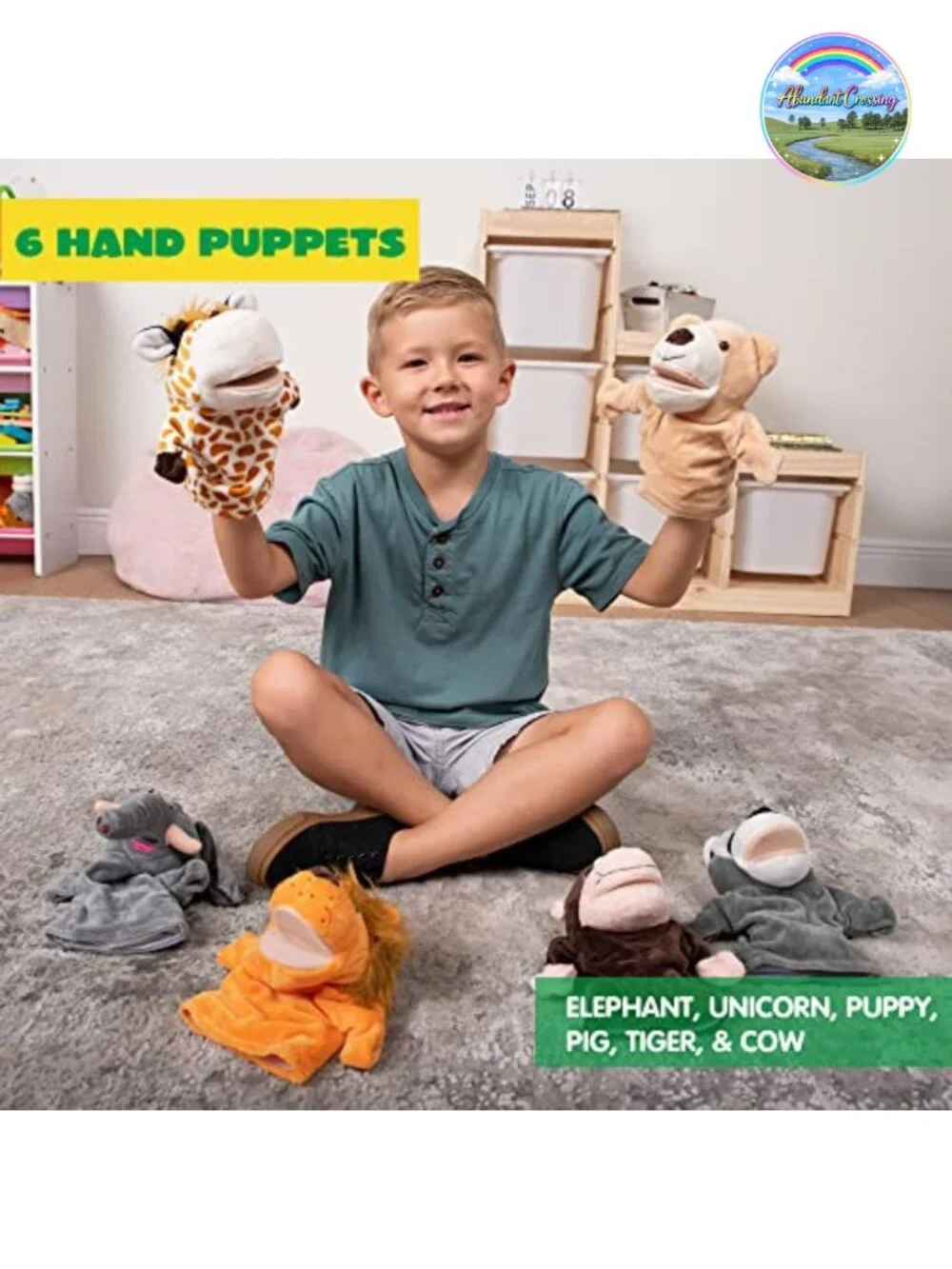 6Pc Animal Hand Puppets Set Plush Toy Working Mouth Kids Theater
